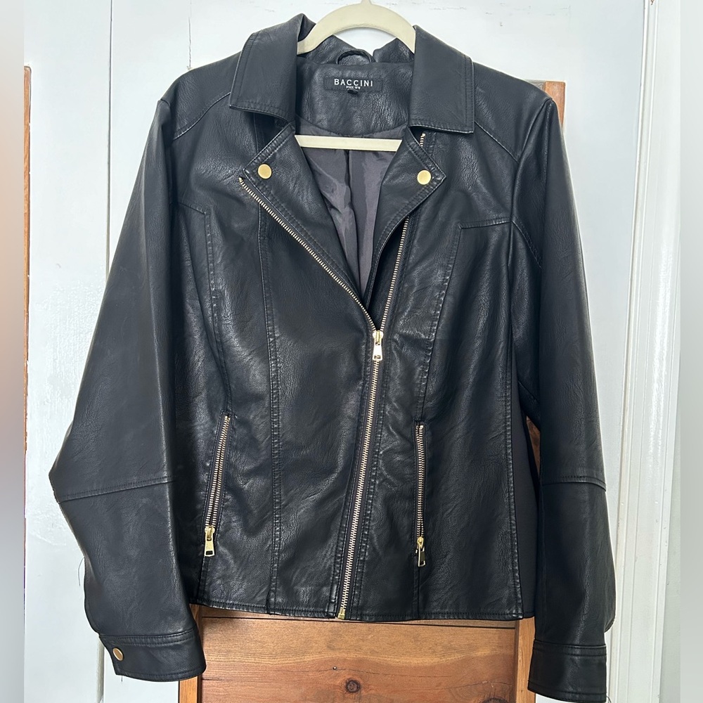 Baccini Black Leather Jacket with Gold Accents